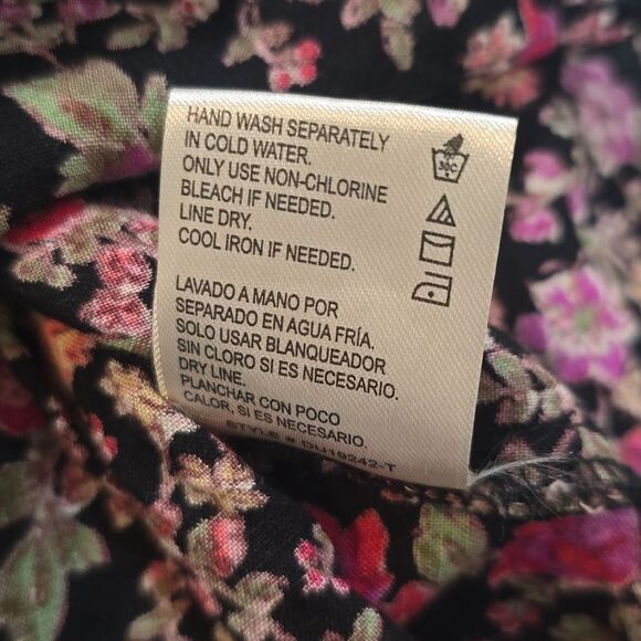 Patrons of Peace -674 Long Sleeve Boho Cottagecore Blouse Black Floral Medium - Picture 7 of 9